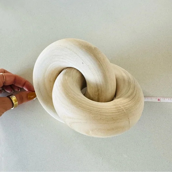 NEW POTTERY BARN White Cream Tan Wood Decor Low Bowl Knot Beads Chain Sphere - Picture 11 of 16